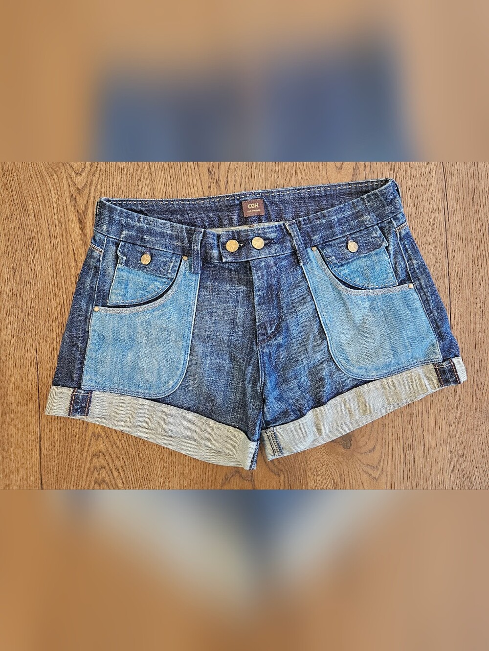 Citizens Of Humanity Two-Tone Blue Denim Cuffed Shorts
